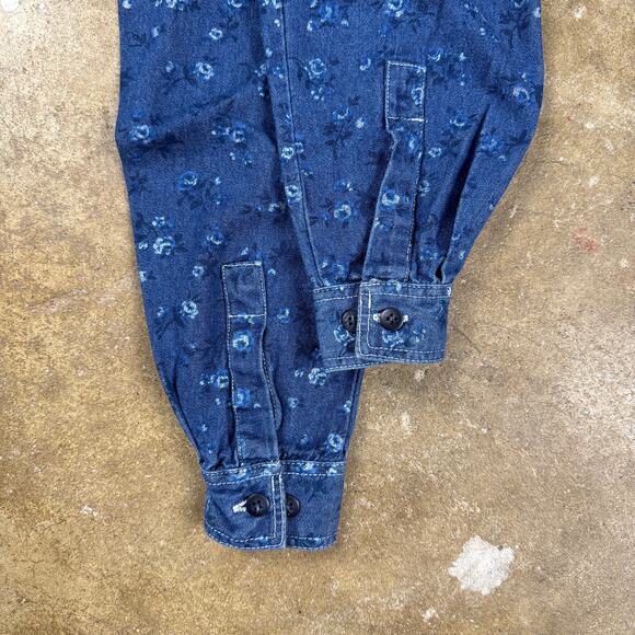 Vintage Cabin Creek Women’s Denim Floral Button Up Blue Ruffle‎ Cottagecore S - Picture 4 of 9